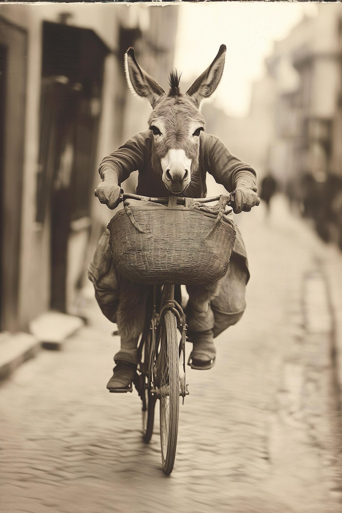 Donkey Riding a Bike Funny Animal Vintage Art Print