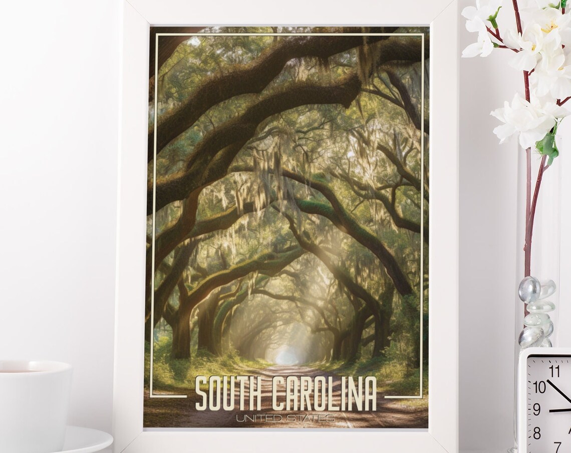 South Carolina Live Oak Avenue Spanish Moss Southern Road Art Poster