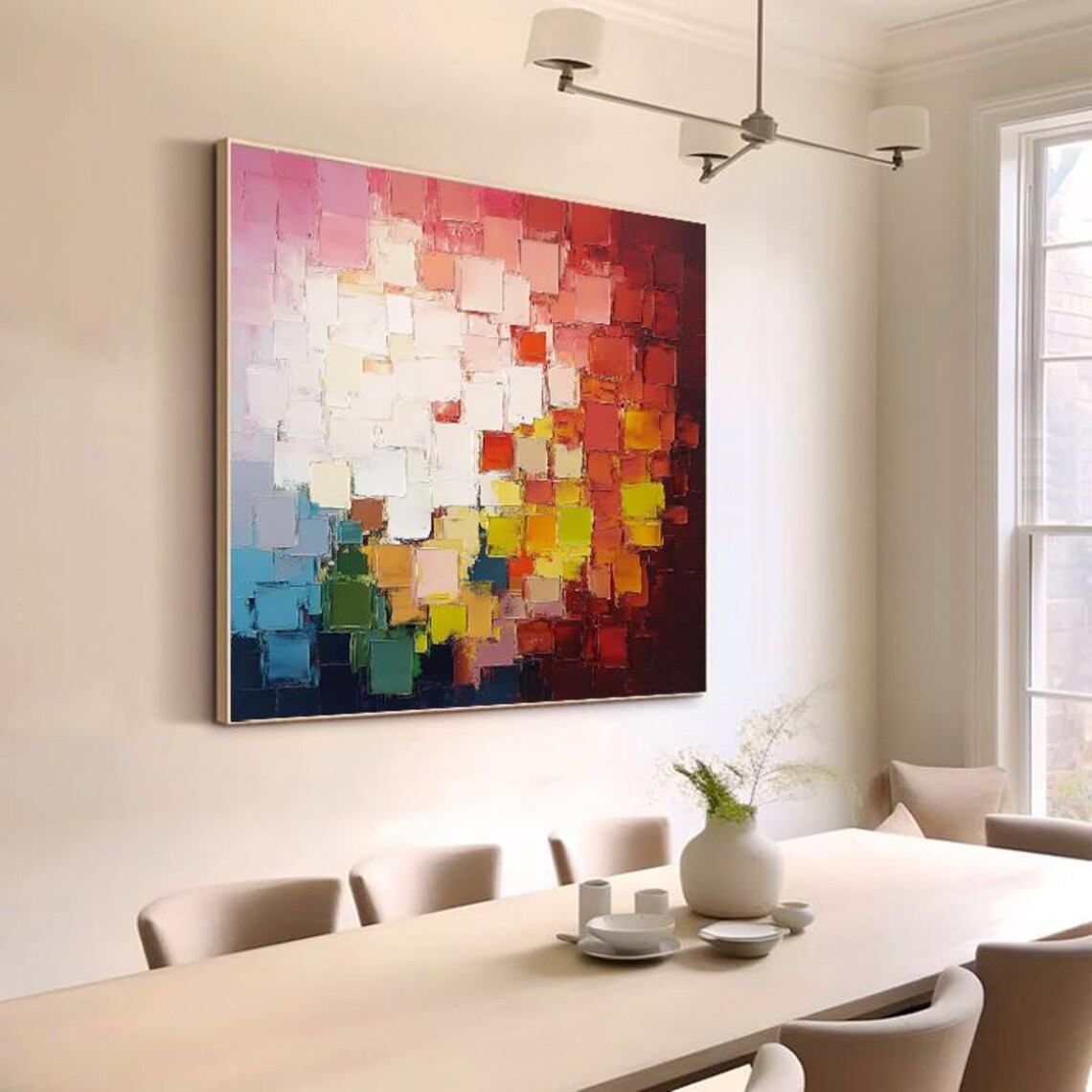 Abstract Oil Painting, Vibrant Red Gradient Blocks - Image 5