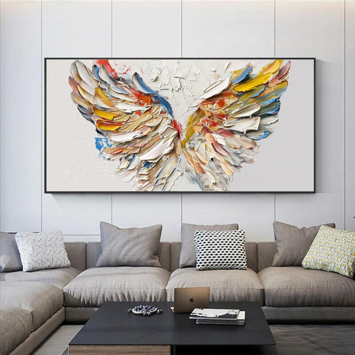 Colorful Angel Wings Painted in Thick Impasto Brushwork Wall Art - Image 5