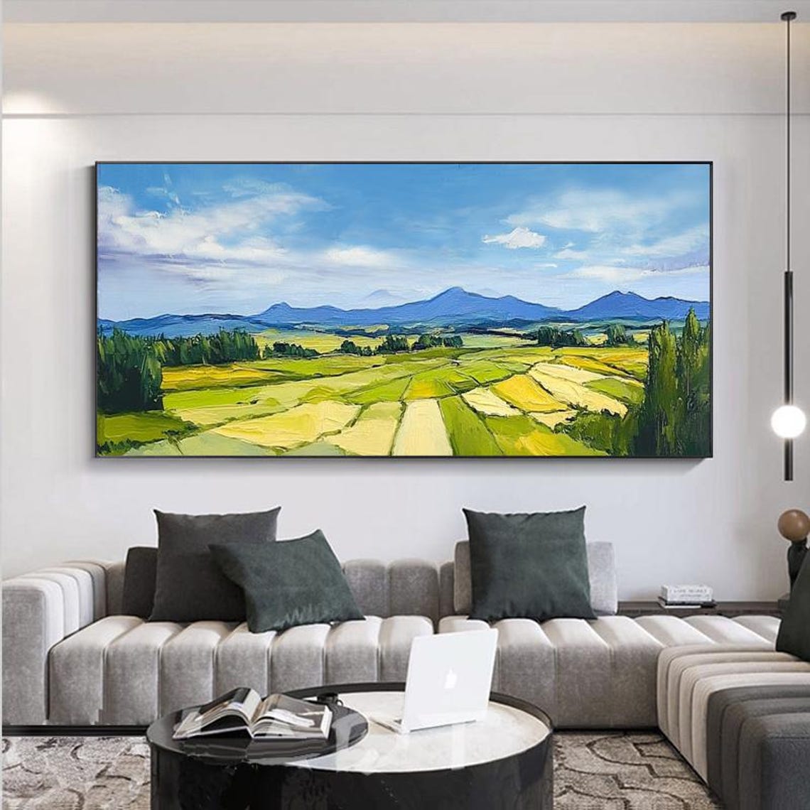 Lush Green Rice Fields With Distant Blue Mountain View Poster - Image 6