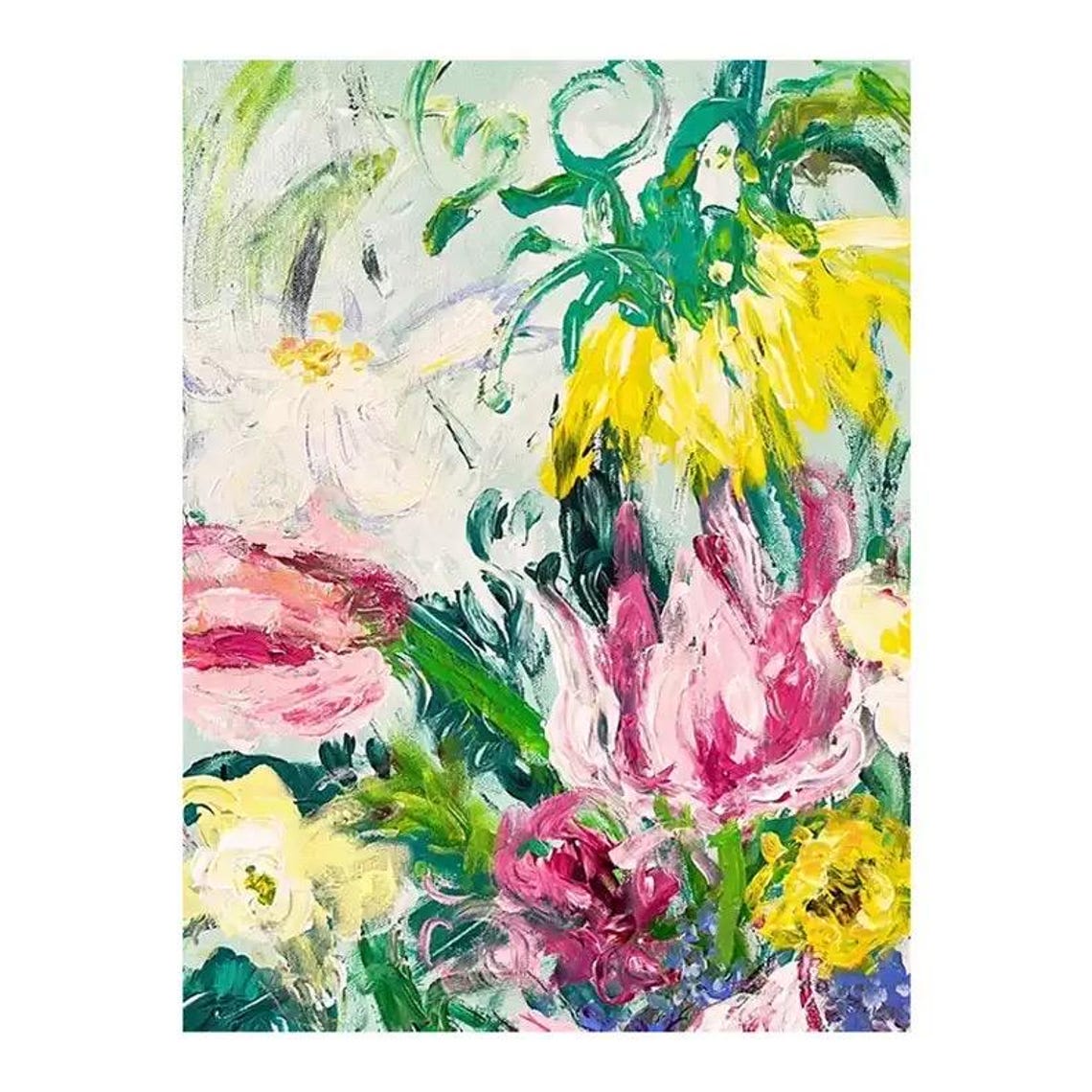 Vibrant Multicolor Garden Blooms Expressive Floral Painting Poster - Image 3
