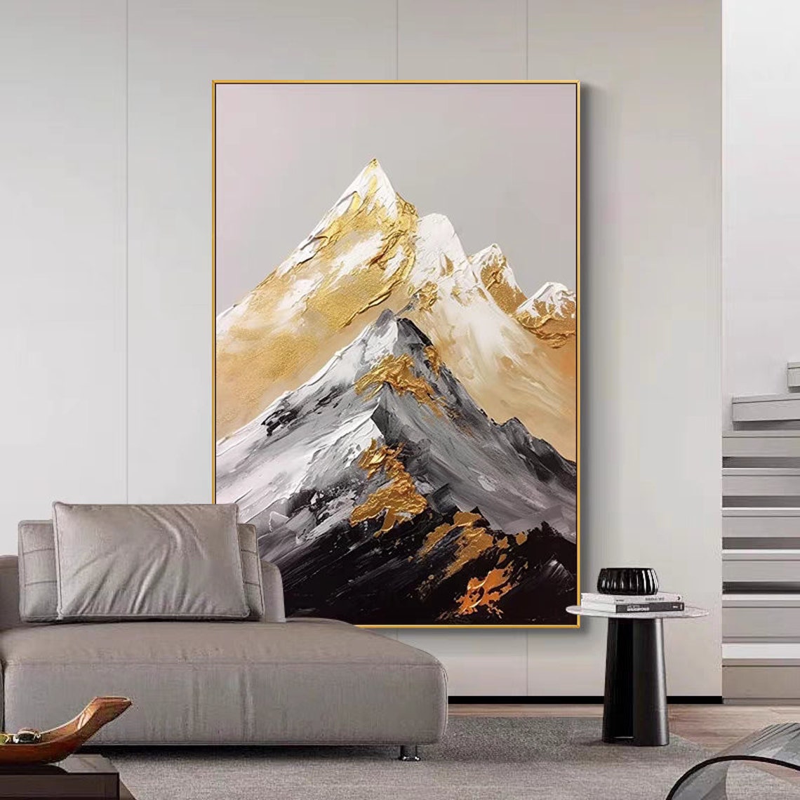 Gold Black And White Mountain Painting Original Hand Painted Wall Art Personalized Art Gift For Living Space Thick Textured Artwork - Image 3