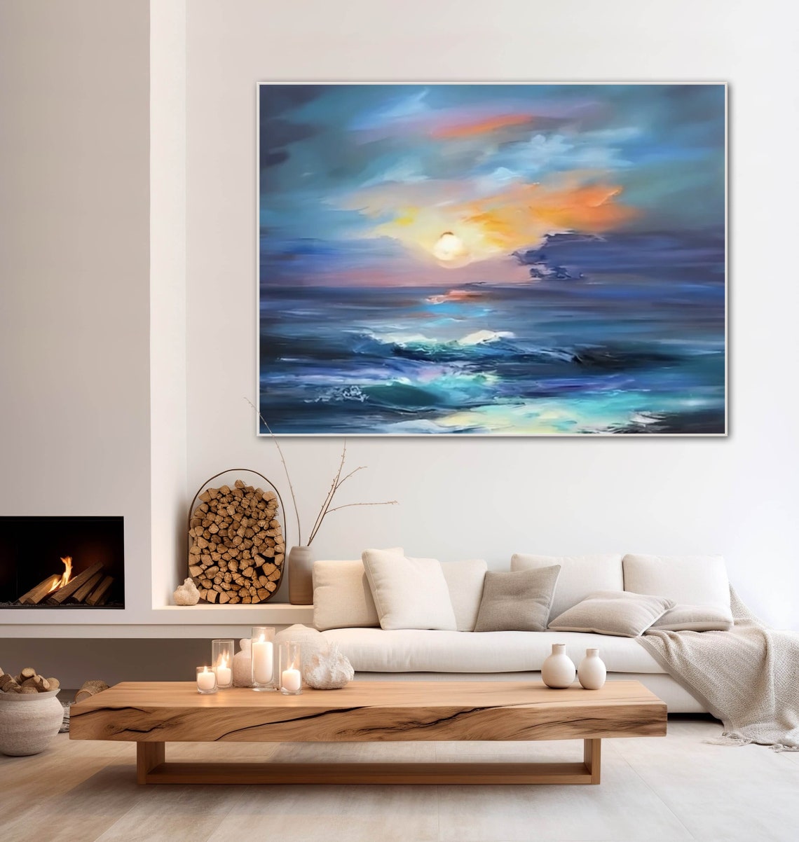 Sunset Over Rolling Ocean Waves Dramatic Clouds Seascape Poster - Image 4