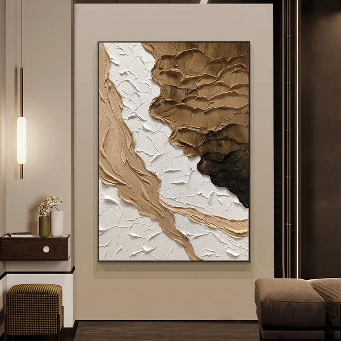 Abstract Brown Tan And White Art Heavy Textured Hand Painted Painting Brush Stroke Wall Art Extra Large Oil Painting Modern Decor - Image 4