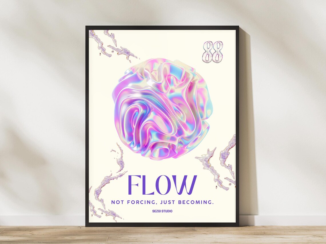 Flow Angel Number 88 Chrome Abstract Typography Affirmation Poster