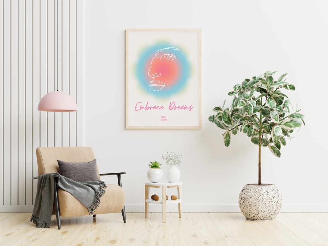 Embrace Dreams Gradient Face Line Art Pastel Mindful Wall Poster