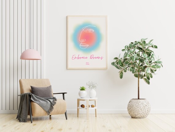 Embrace Dreams Gradient Face Line Art Pastel Mindful Wall Poster