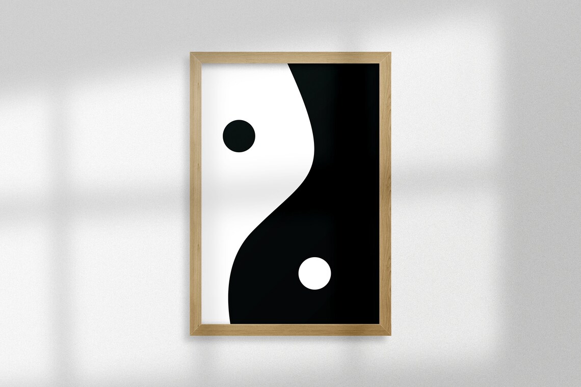 Black White Yin Yang Minimalist Balance Symbol Zen Abstract Poster