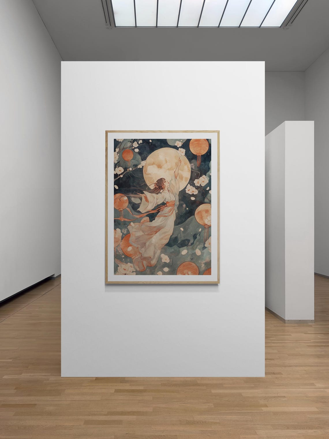 Celestial Hanfu Girl Wall Art Moonlit Dance Watercolor Print For Elegant Home Office Decor - Image 3