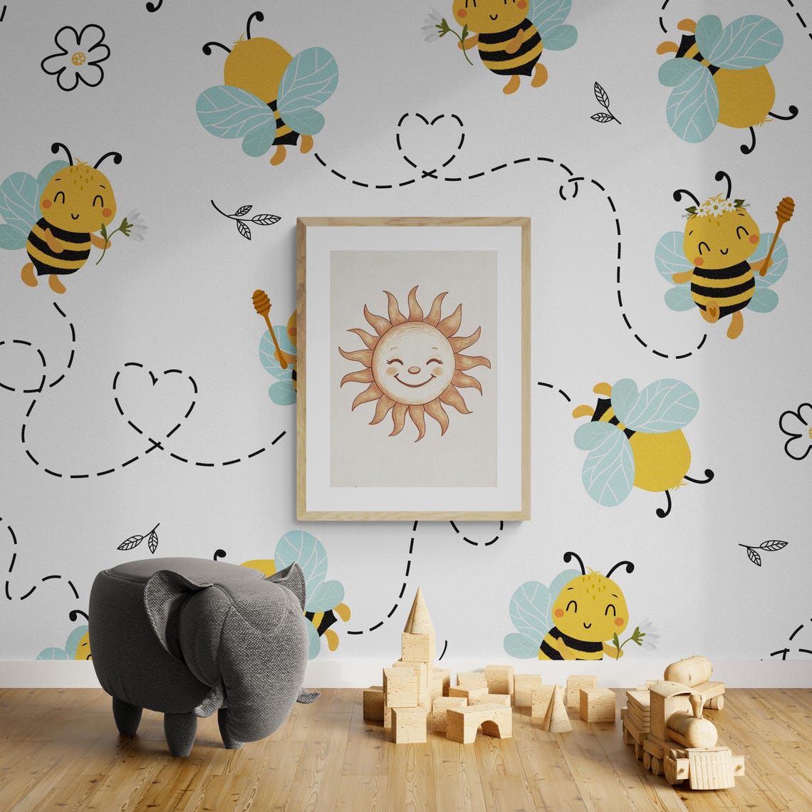 Smiling Sun Face Nursery Decor Hand Drawn Warm Beige Wall Art Poster - Image 3