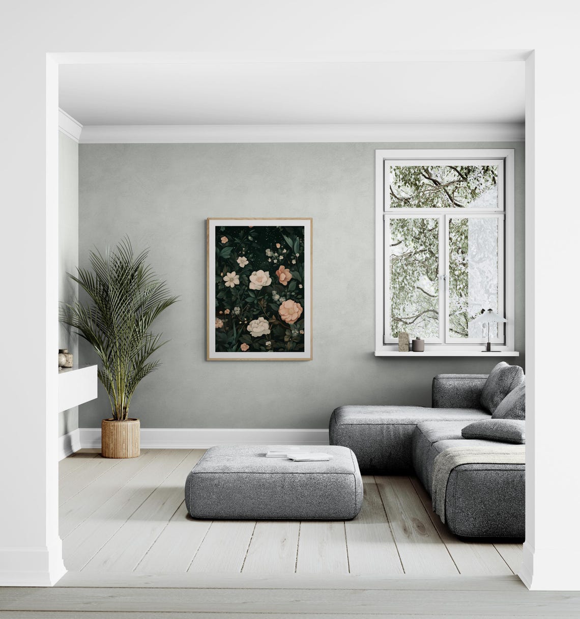 Moonlit Garden Dark Botanical Floral Night Blush Bloom Wall Art Print - Image 2