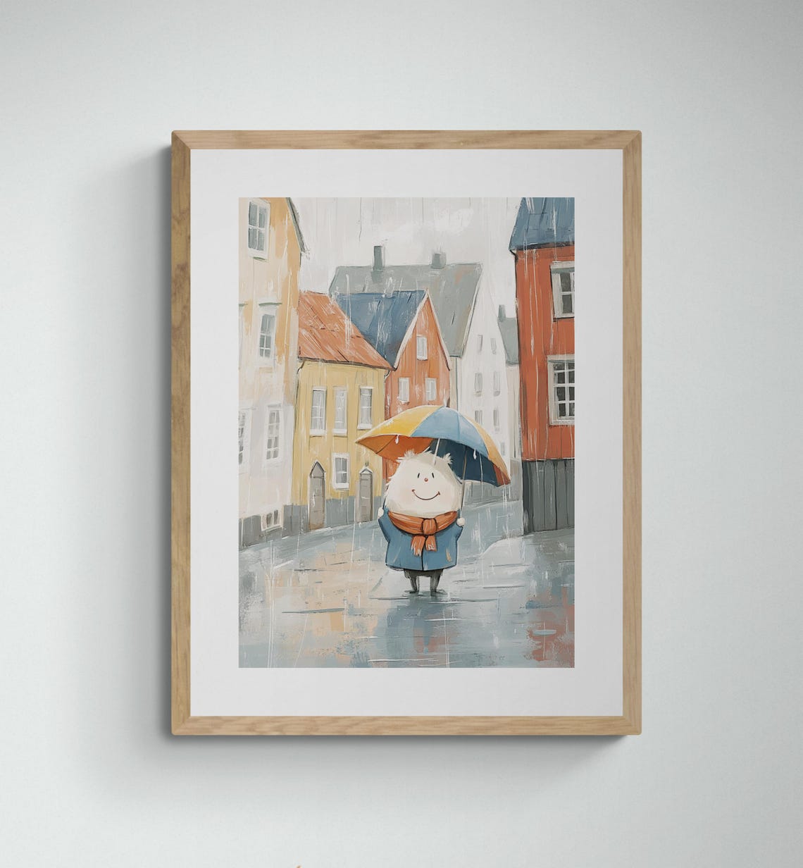 Norwegian Troll With Umbrella Rainy Bryggen Street Night Wall Art