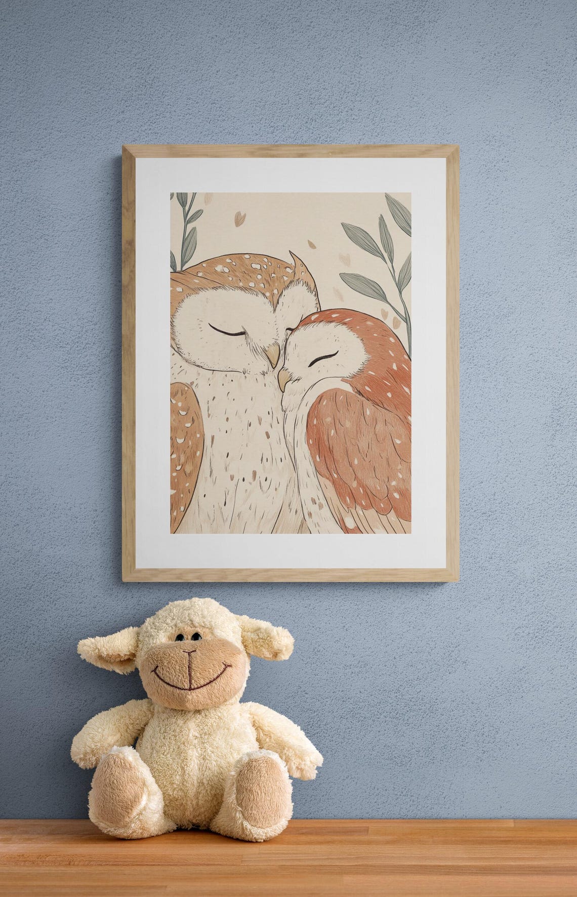 Cuddling Owls Sleeping Pair Warm Brown Cozy Nursery Wall Art Poster - Image 4