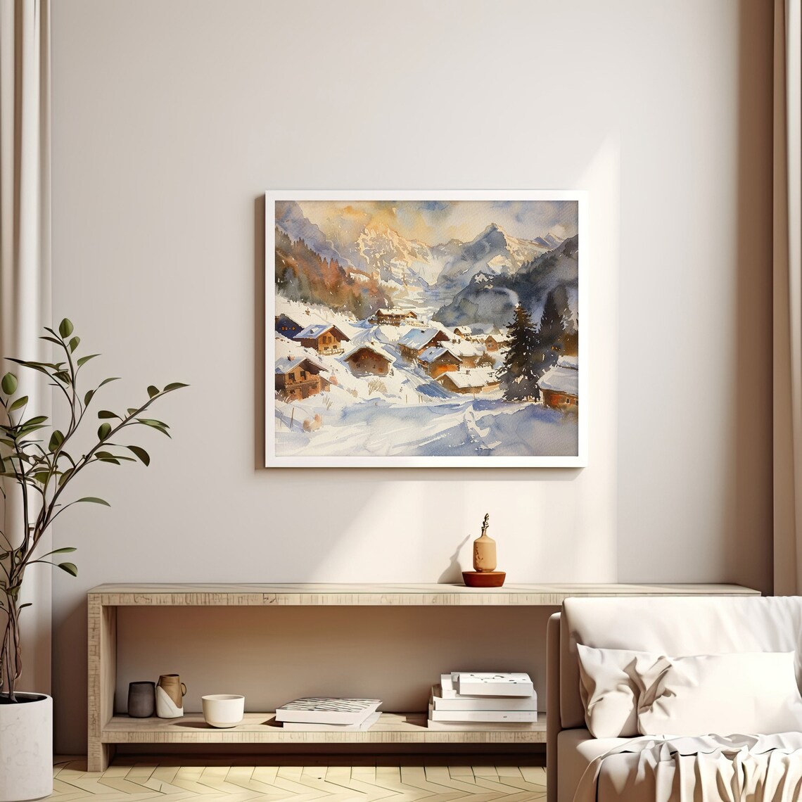 Wengen Switzerland Snowy Alpine Village Watercolor Winter Poster - Image 3