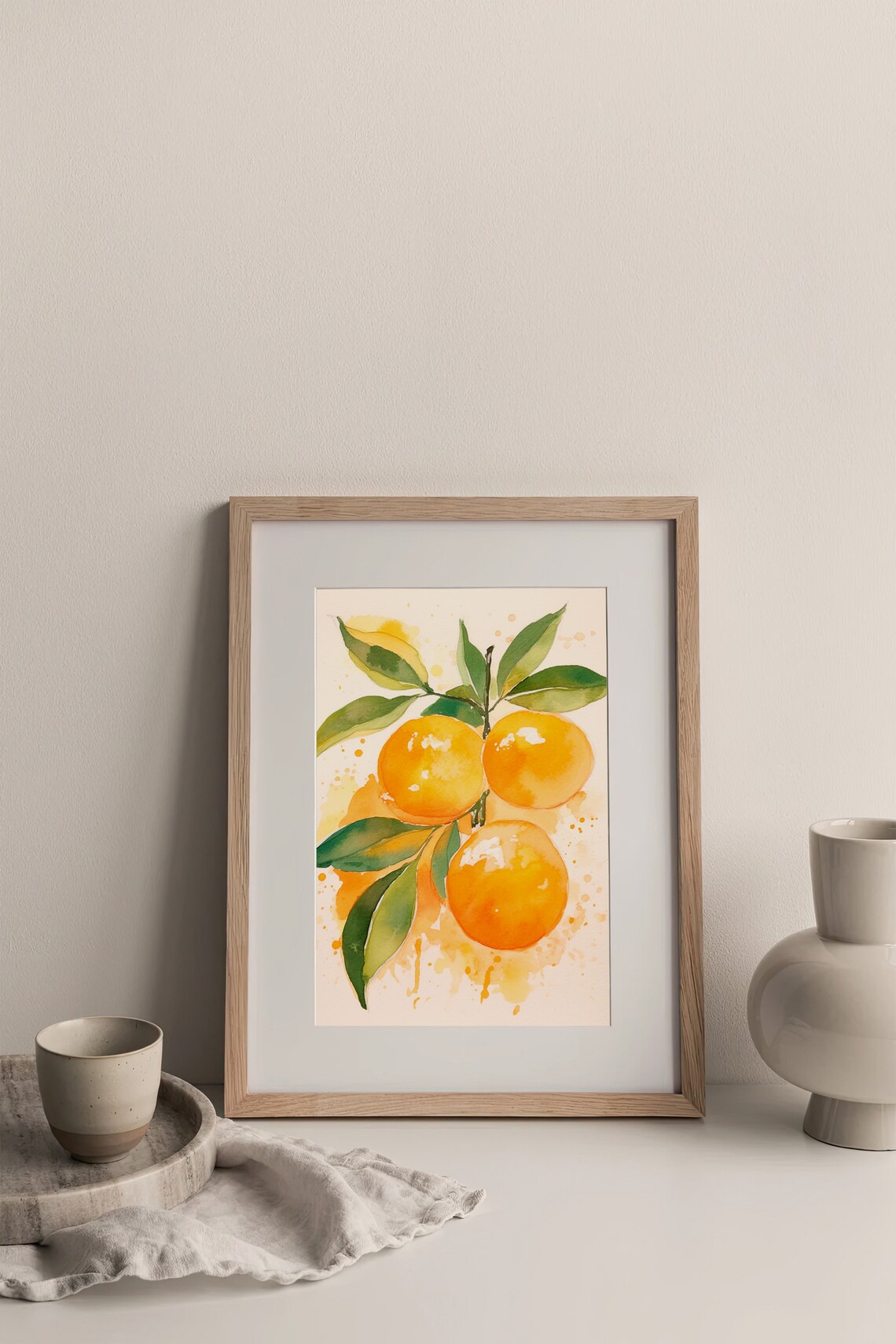 Orange Watercolor Three Citrus Fruits on Leafy Branch Poster - Image 5