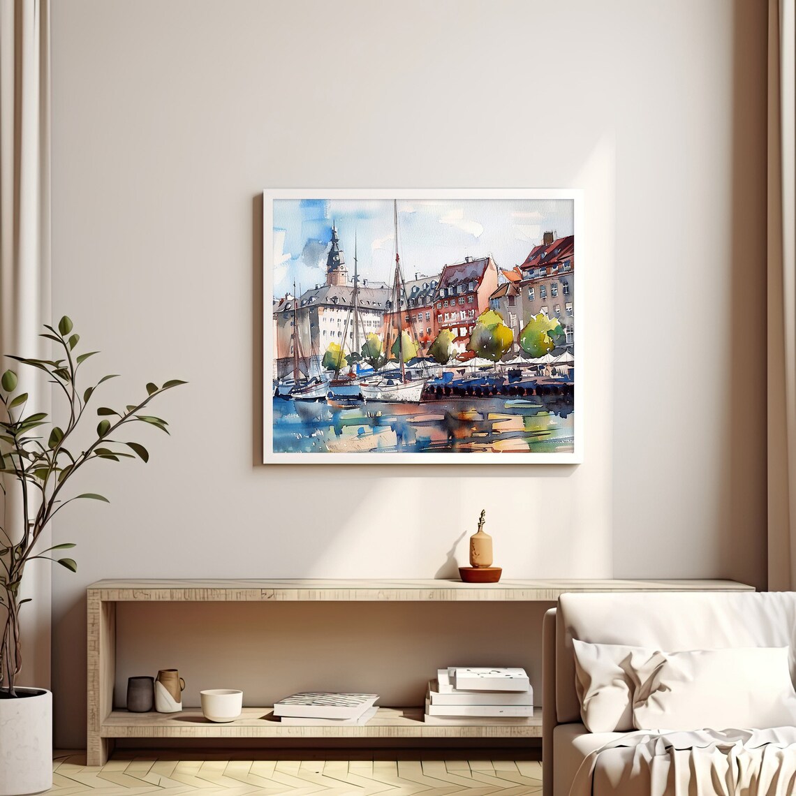 Copenhagen Watercolor Cityscape Art Print, Travel Poster - Image 2