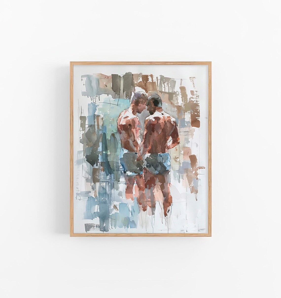 Male Bodies Watercolor Painting Gay Friendship Art Print