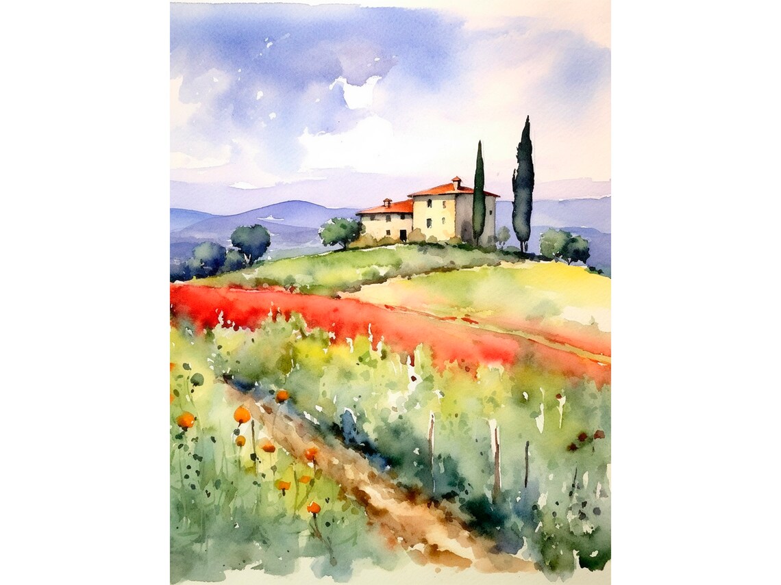 Tuscany Countryside Watercolor Art Print