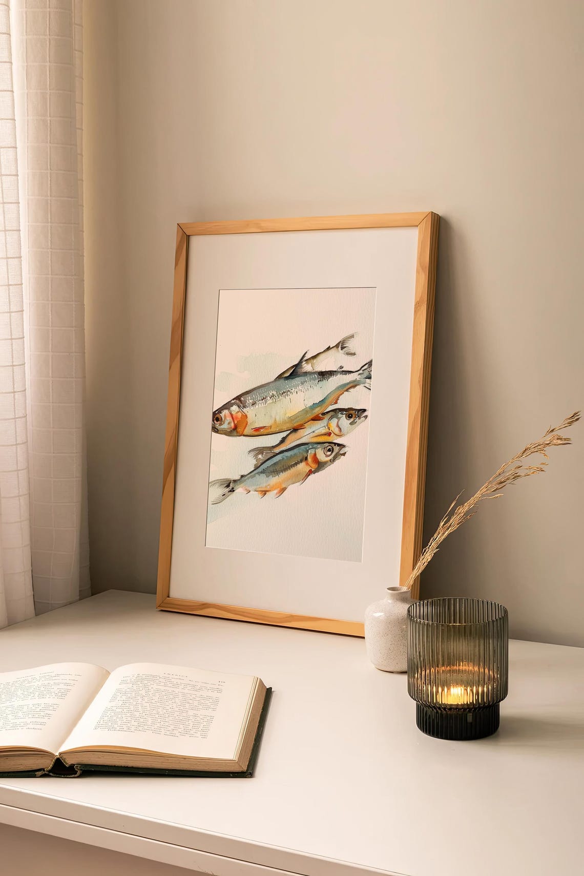 Stunning Sardine Fish School Minimal Coastal Watercolor Poster - Image 2
