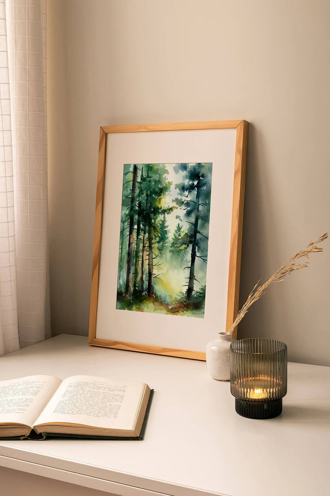 Rocky Mountains Misty Pine Forest Watercolor Poster - Image 2