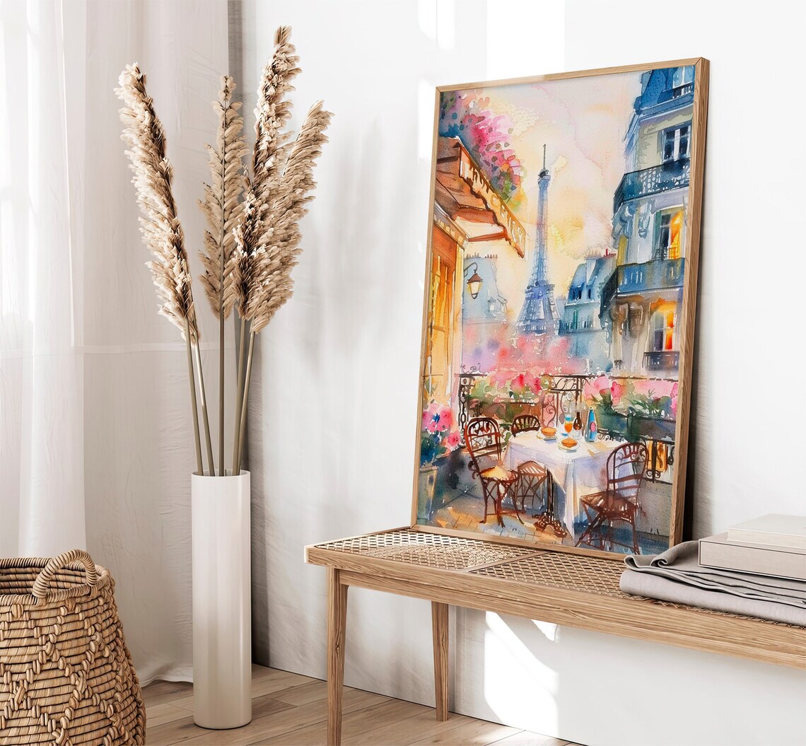 Paris Breakfast Cityscape Watercolor Art Print - Image 2