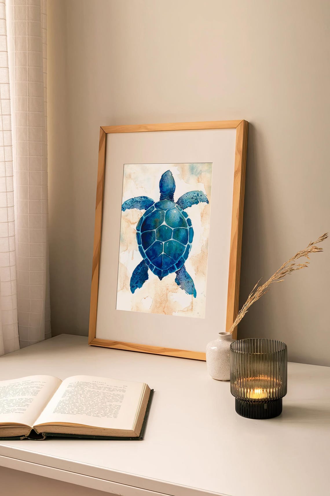 Sea Turtle Watercolor Blue Ocean Wildlife Large Wall Decor Art Poster - Image 2