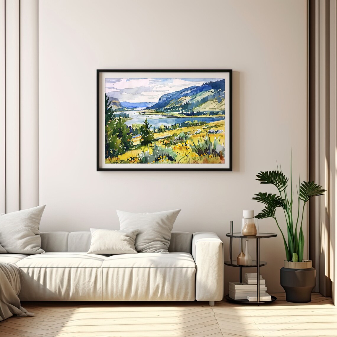 Columbia Gorge Sunny River Valley Wildflowers Watercolor Poster - Image 4