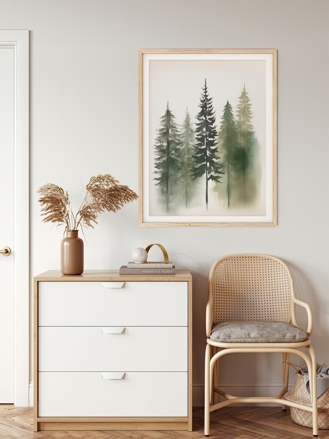 Misty Pine Trees Minimalist Evergreen Forest Neutral Tones Poster - Image 4