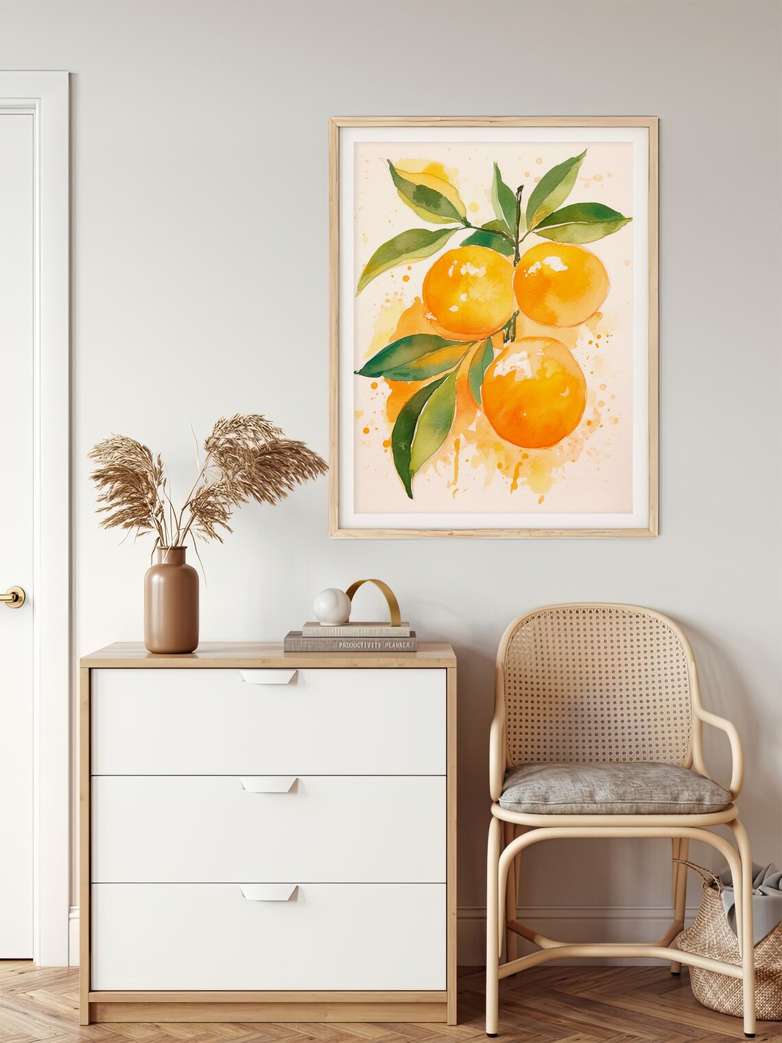 Orange Watercolor Three Citrus Fruits on Leafy Branch Poster - Image 3