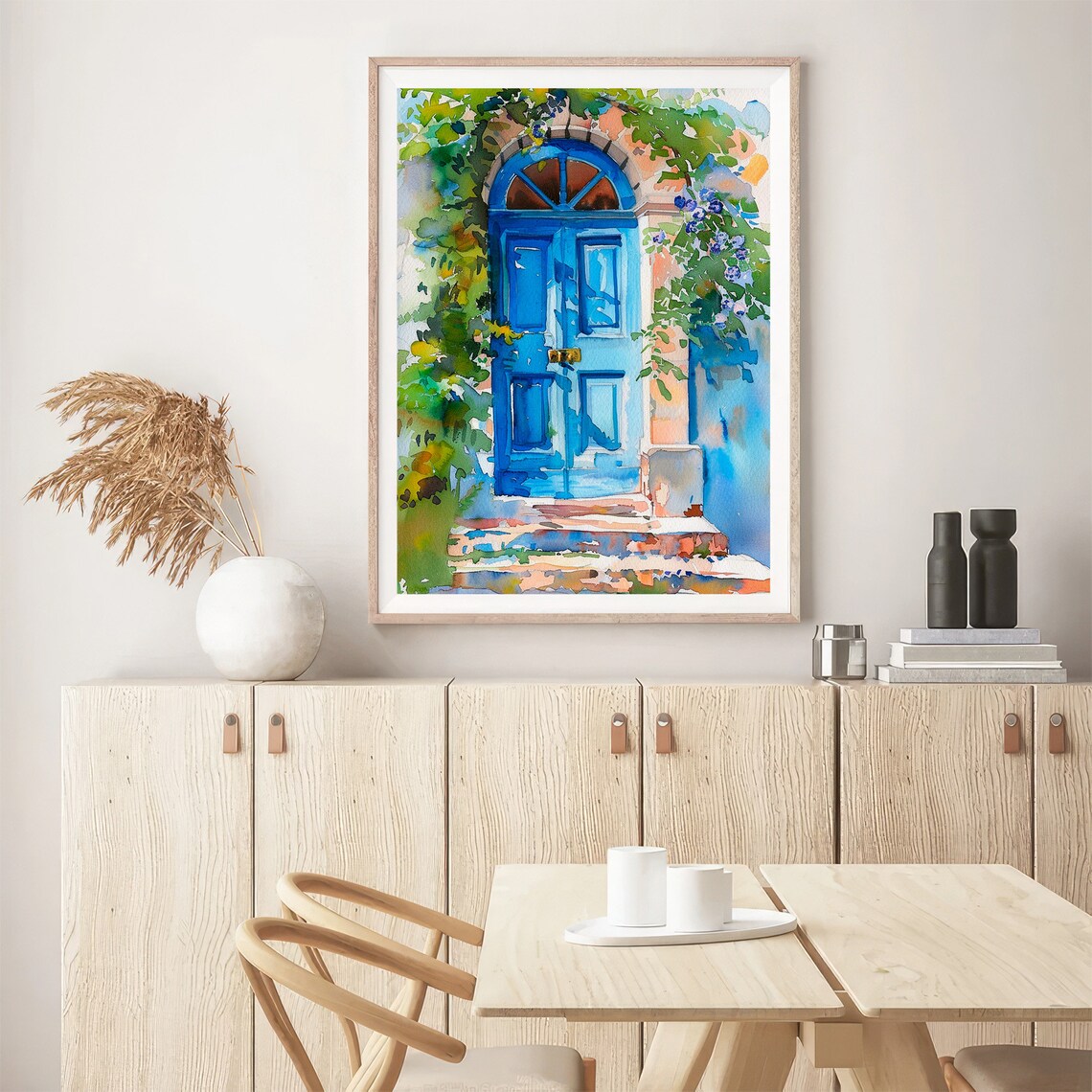 Stunning Charming Blue Door With Flowering Vines Watercolor Poster - Image 5
