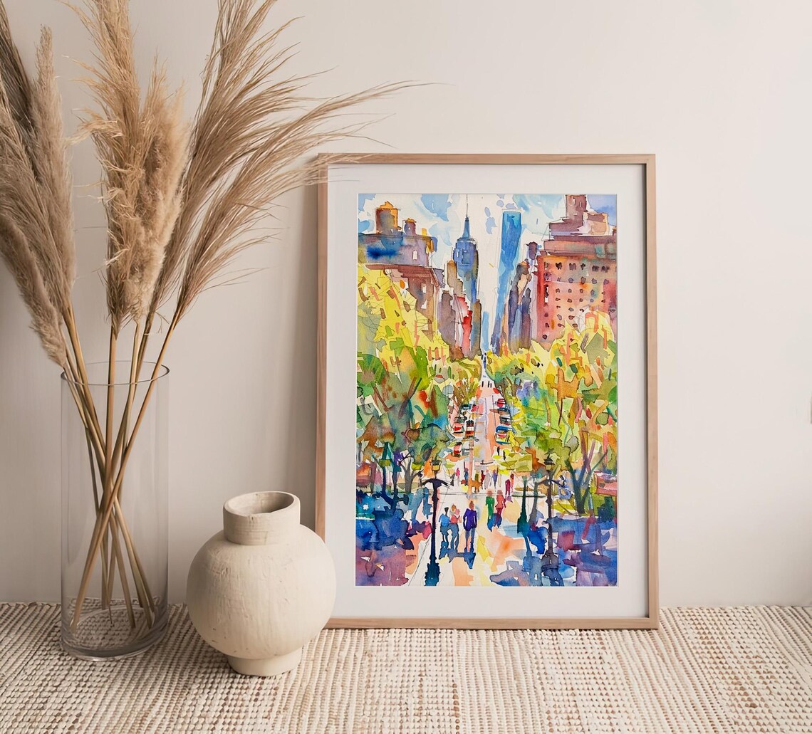 Washington Square New York City Autumn Street Watercolor Poster - Image 4