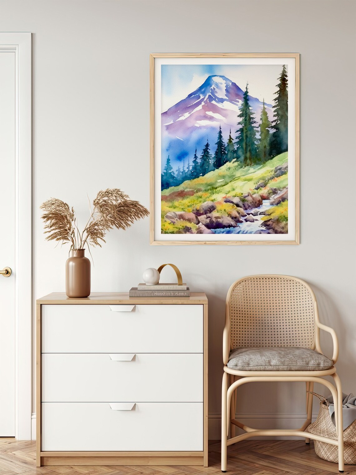 Mount Hood Snow Peak Alpine Stream Forest Watercolor Nature Art Poster - Image 5