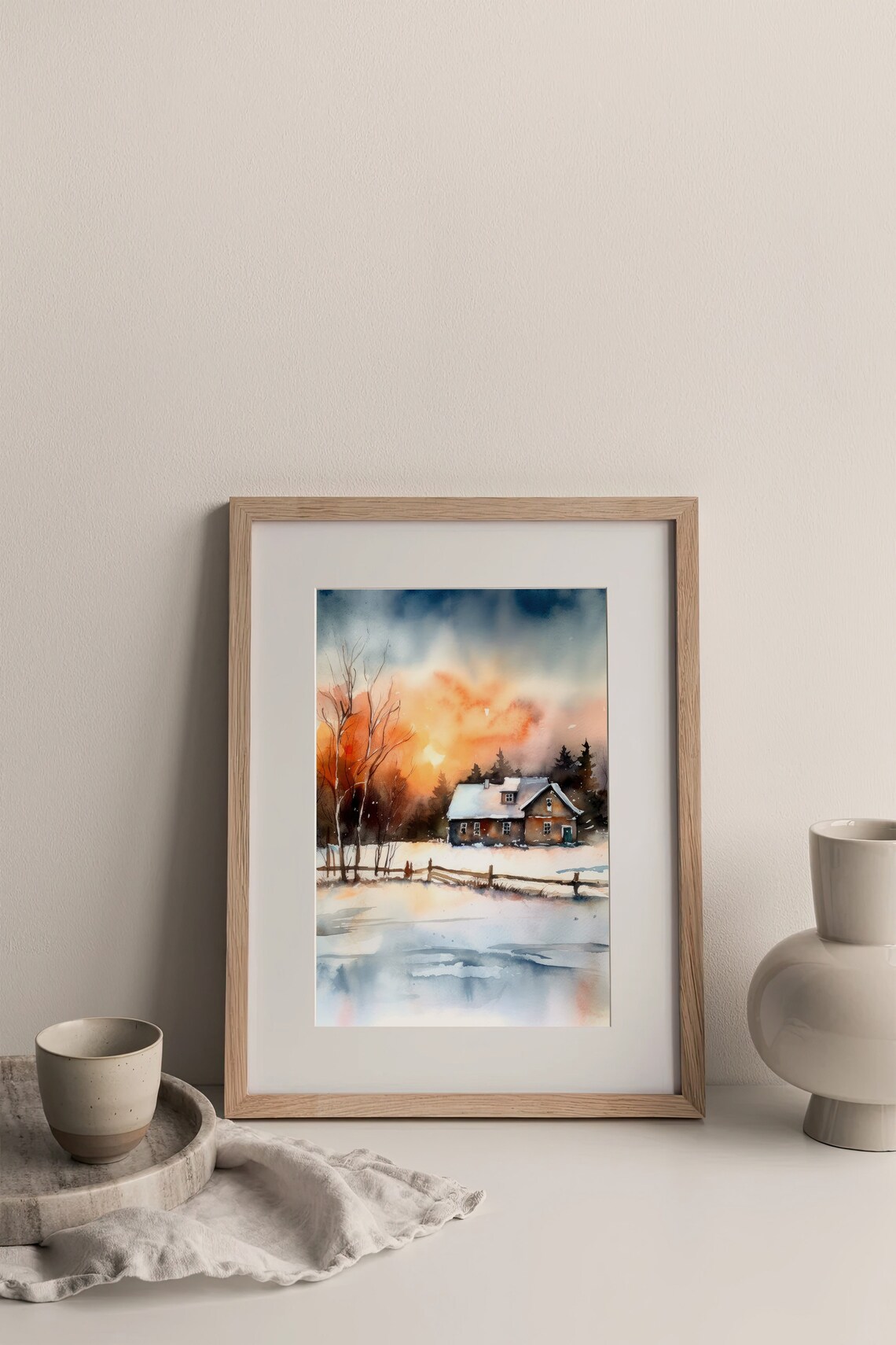 Minnesota Watercolor Art Print, Winter Forest Cabin Scene - Image 4