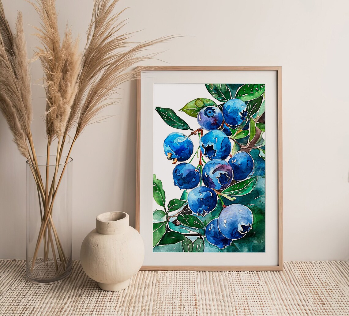 Blueberry Watercolor Botanical Art Print - Image 4