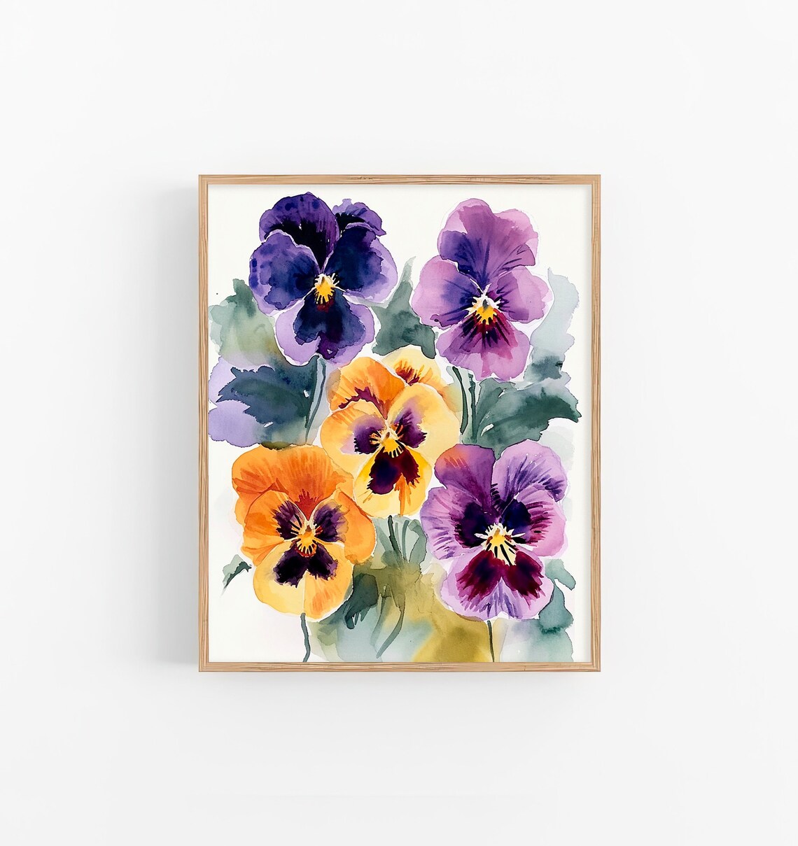 Pansies Watercolor Art Print, Botanical Wall Decor
