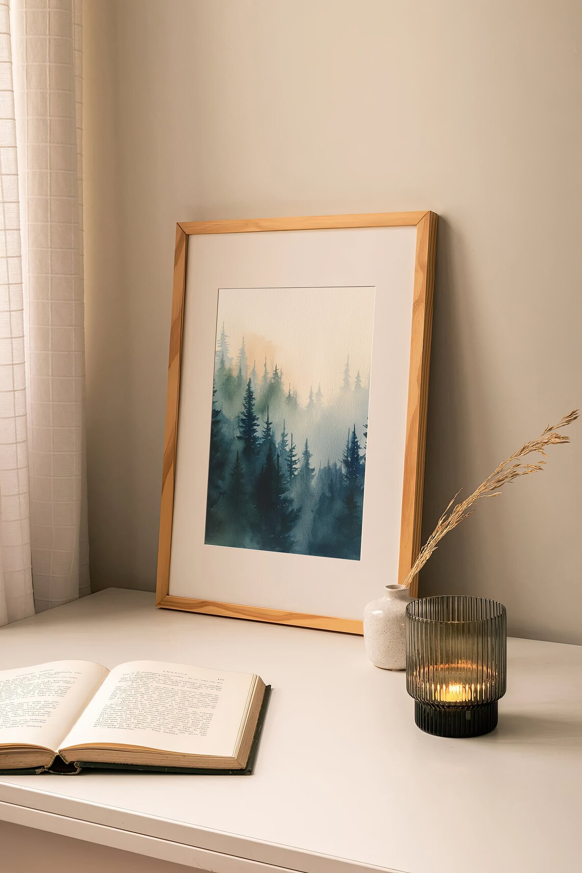 North Cascades Watercolor Foggy Pine Forest Mountain Peaks Poster - Image 2