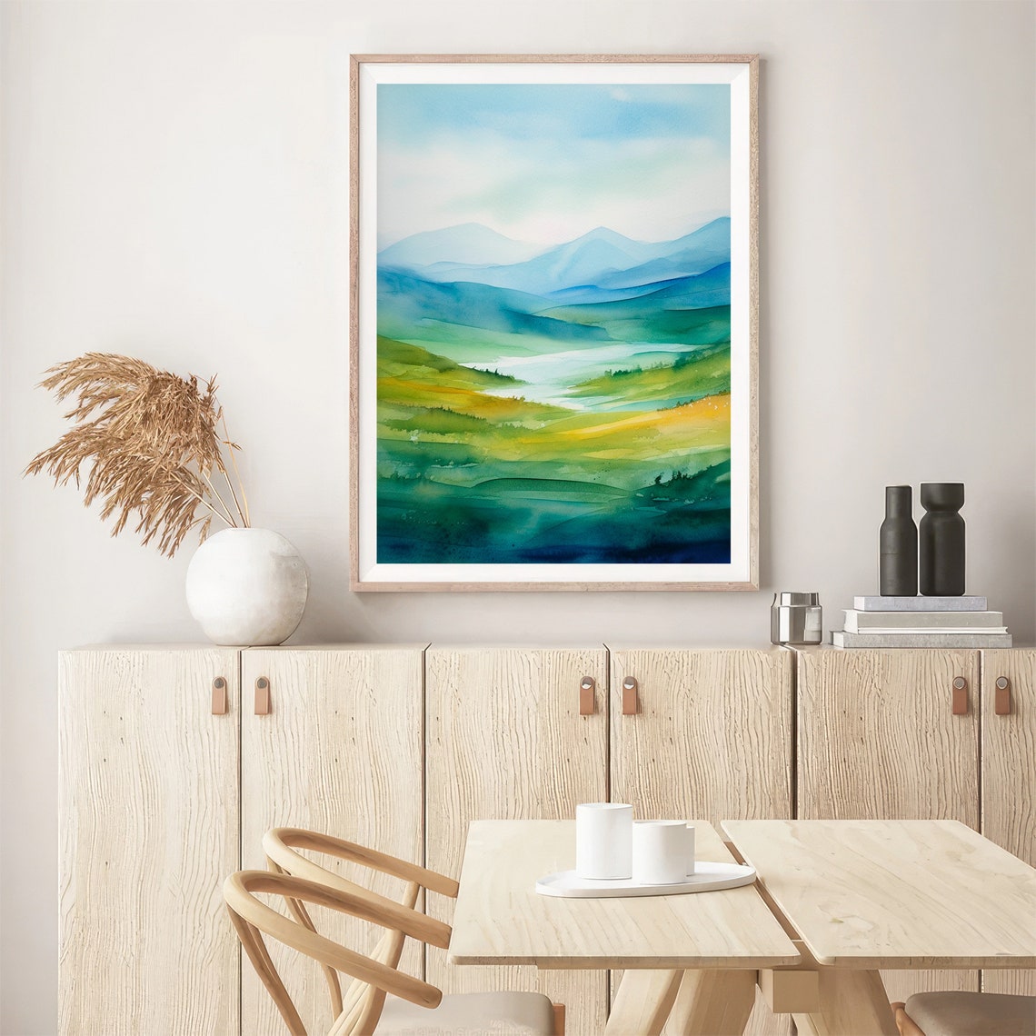 Misty Green Hills Watercolor Abstract Landscape Rolling Meadows Print - Image 5