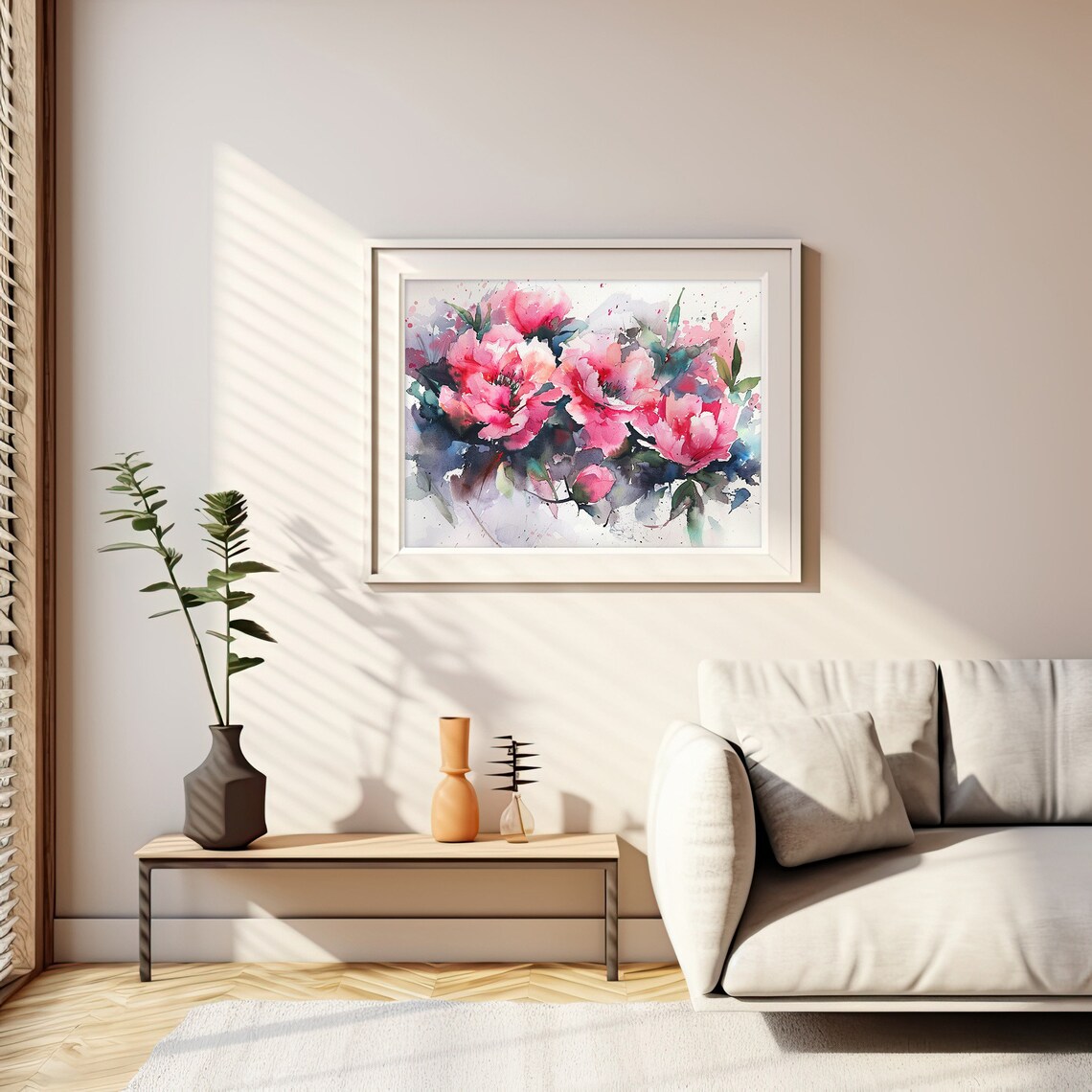 Pink Peonies Watercolor Blush Floral Blooming Bouquet Art Print - Image 2