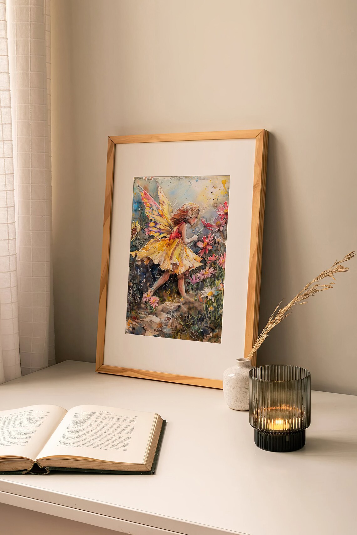 Butterfly Fairy Girl Wildflowers Watercolor Fantasy Art Poster - Image 5