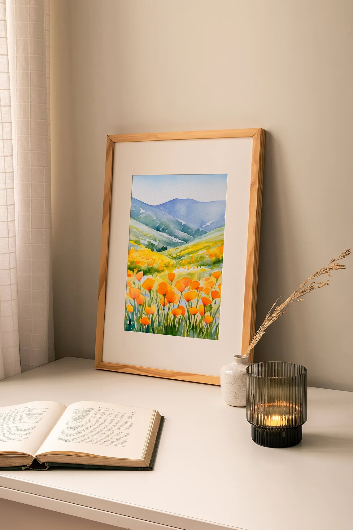 California Poppies Watercolor Art Print, Landscape - Image 3