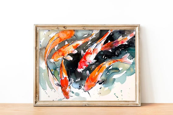 Koi Fish Watercolor Art Print, Fish Wall Art