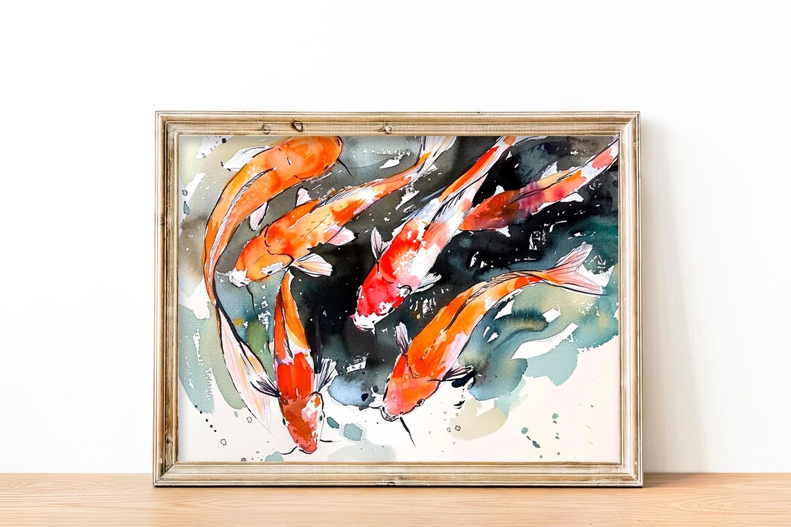 Koi Fish Watercolor Art Print, Fish Wall Art