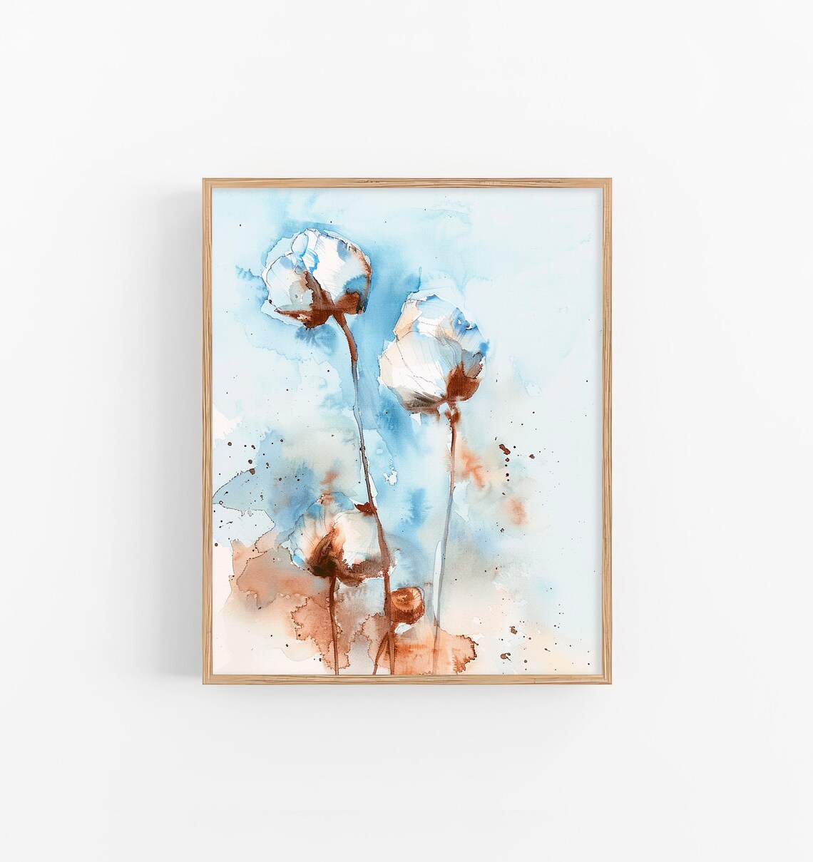 Delicate White Cotton Blossoms Abstract Floral Watercolor Poster