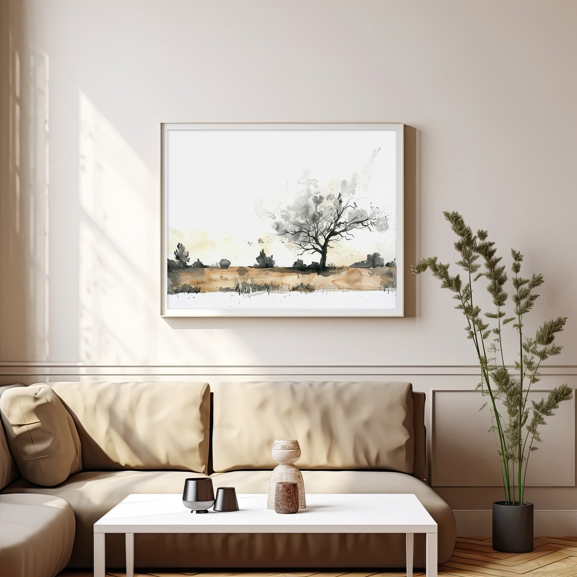 Tree Watercolor Painting Neutral Landscape Art Print Rustic Wall Art Decor By Feelingprints - Image 3