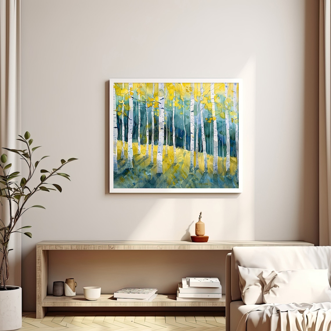 Aspen Forest Watercolor Art Print, Neutral Birch Trees - Image 3