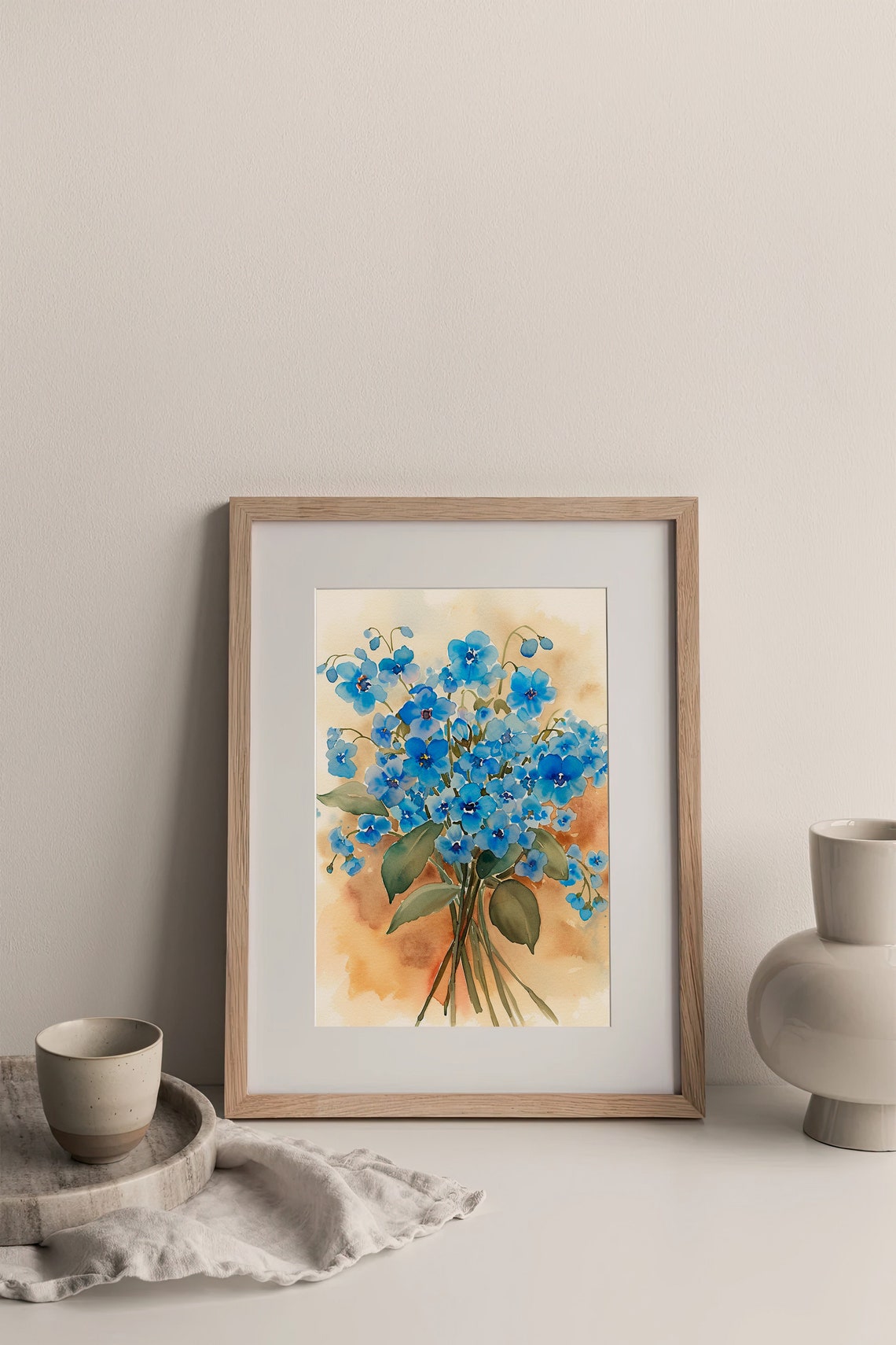 Blue Forget Me Not Flowers Bouquet Watercolor Botanical Wall Art - Image 2