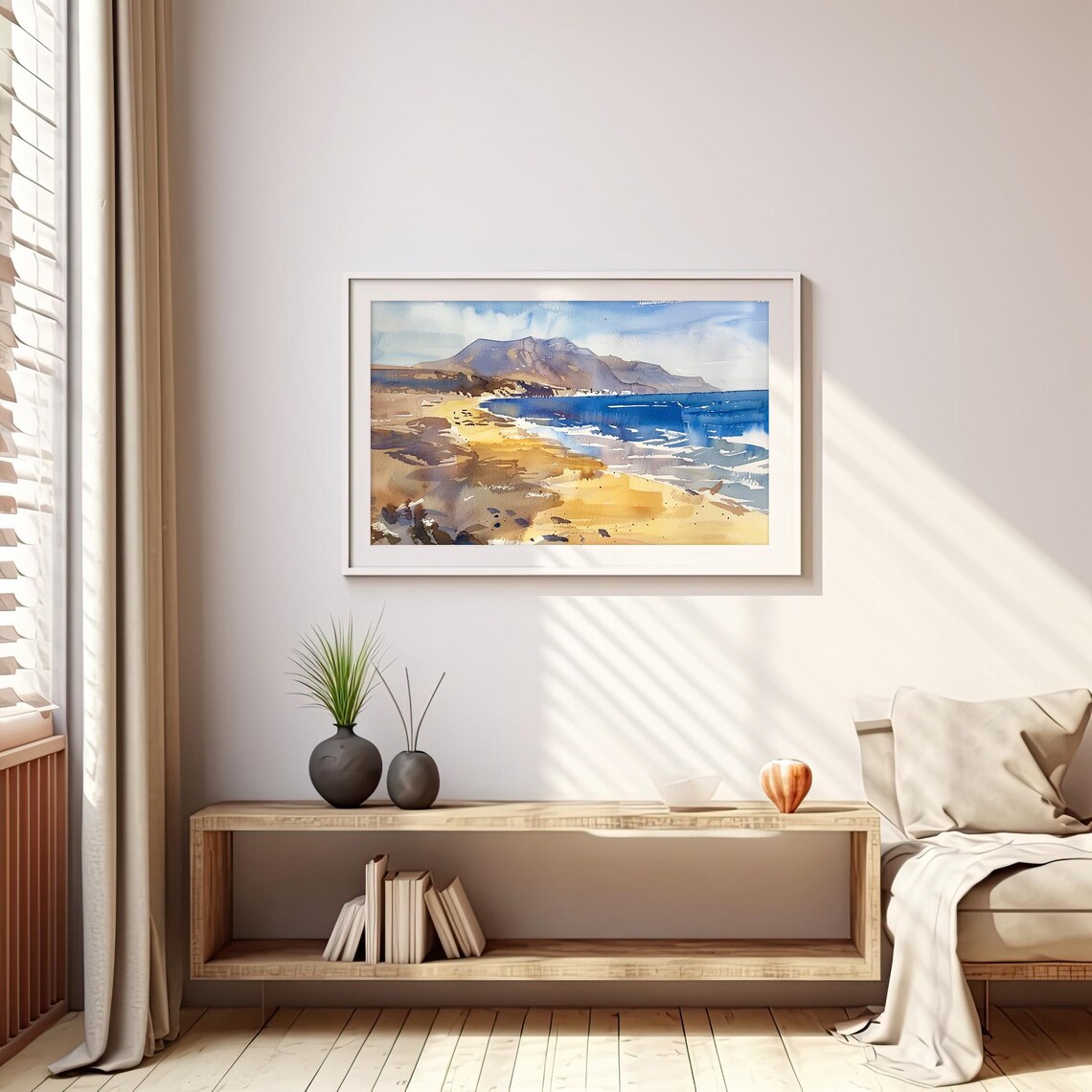 Lanzarote Golden Beach Volcanic Coast Watercolor Spain Poster - Image 4