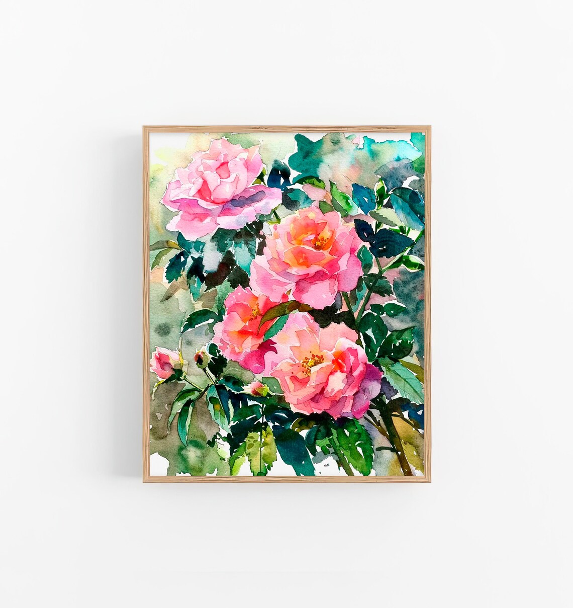 Pink Roses Watercolor Spring Floral Bouquet Garden Art Print