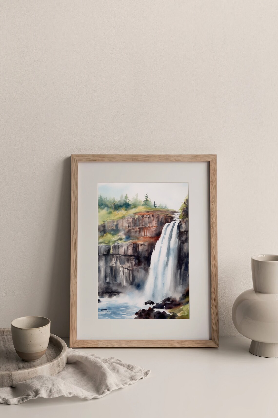Stunning Mealt Falls Scotland Sea Cliff Waterfall Watercolor Poster - Image 4